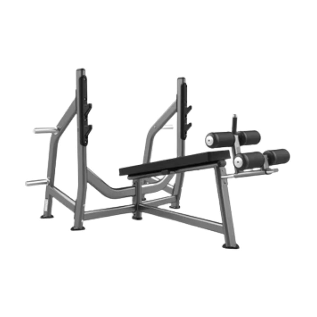 Decline Bench - Olympic - Muscle D Fitness -  Padded Foot Rollers - Plate Storage