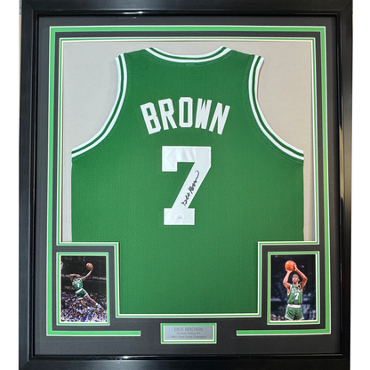 Framed Autographed/Signed Dee Brown 35x39 Boston Green Basketball Jersey JSA COA