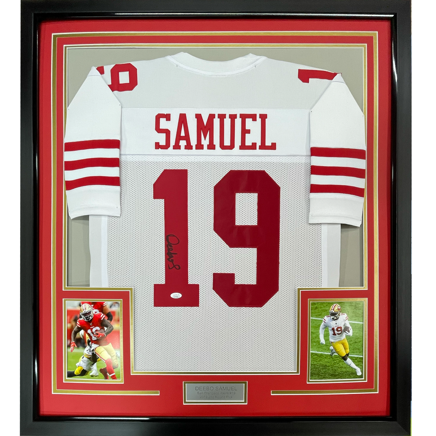 Framed Autographed/Signed Deebo Samuel 35x39 San Francisco White Football Jersey JSA COA
