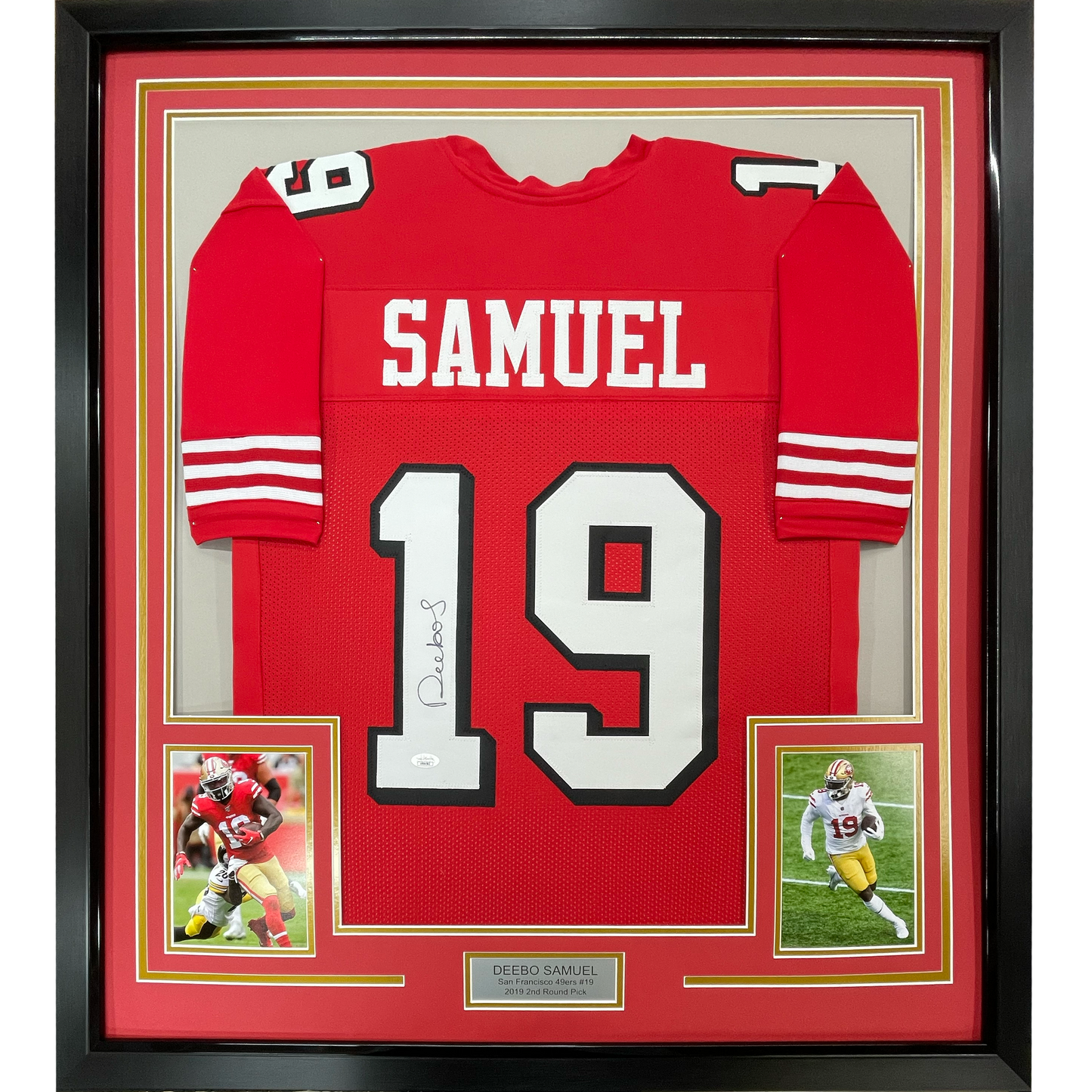 Framed Autographed/Signed Deebo Samuel 35x39 San Francisco Red Alternate Football Jersey JSA COA