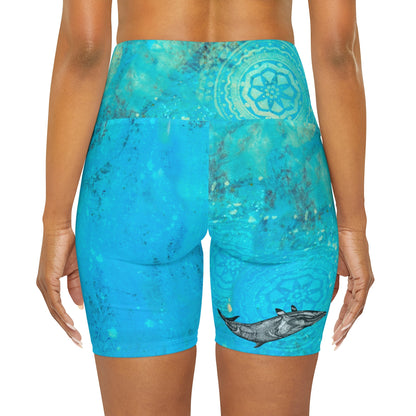 Deep Ocean High Waisted Yoga Shorts