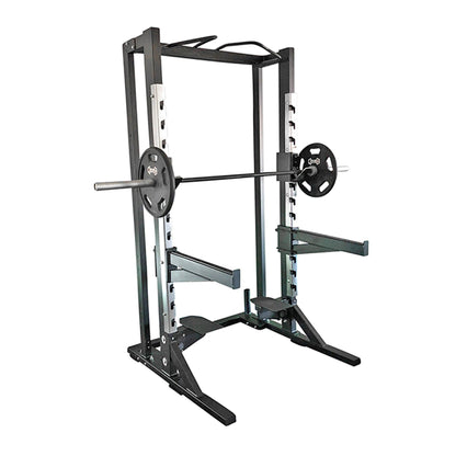 Deluxe Half Rack Complete Weight Set - Muscle D Fitness - Heavy Duty - Adjustable Safety Bars - Pull Up - Vertical Olympic Bar Storage
