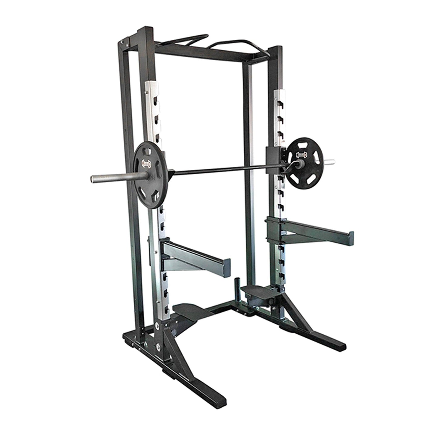 Deluxe Half Rack - Muscle D Fitness - Heavy Duty - Adjustable Safety Bars - Pull Up - Vertical Olympic Bar Storage