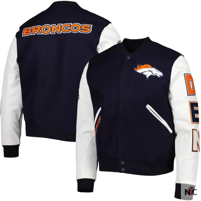 Denver Broncos Navy and White Varsity Jacket