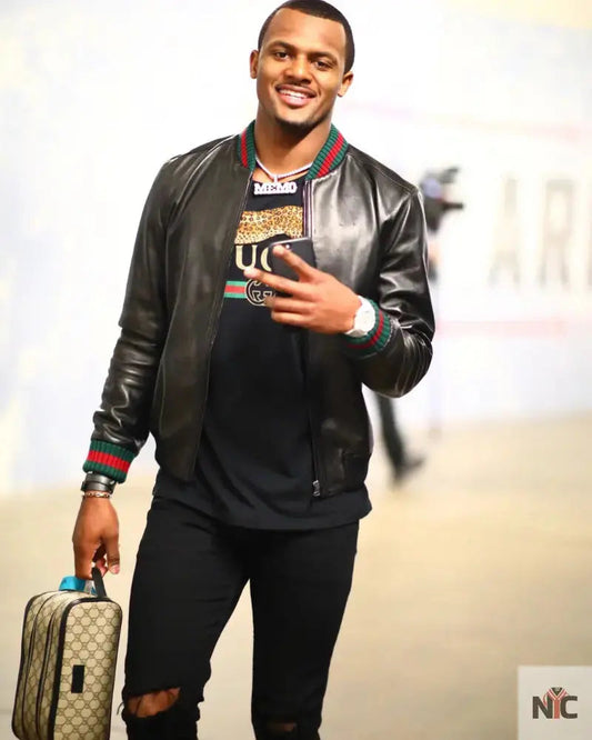 Deshaun Watson Black Leather Varsity Jacket
