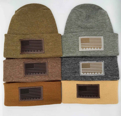 Designed & Made in USA | Veteran Beanie with USA Flag - Patriotic  H-Stitch™ Cuffed Knit Hat for Men & Women | Limited Edition