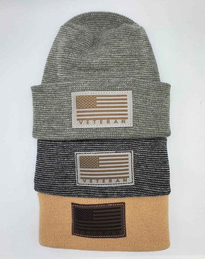 Designed & Made in USA | Veteran Beanie with USA Flag - Patriotic  H-Stitch™ Cuffed Knit Hat for Men & Women | Limited Edition