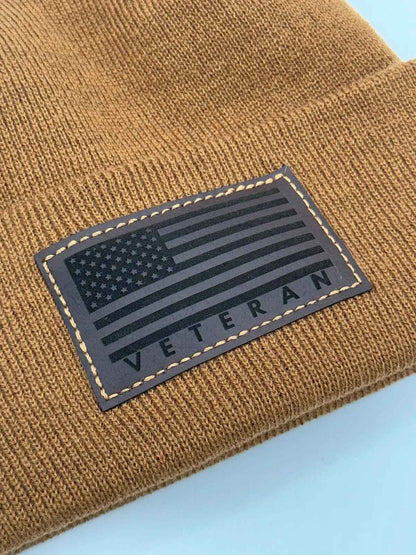 Designed & Made in USA | Veteran Beanie with USA Flag - Patriotic  H-Stitch™ Cuffed Knit Hat for Men & Women | Limited Edition