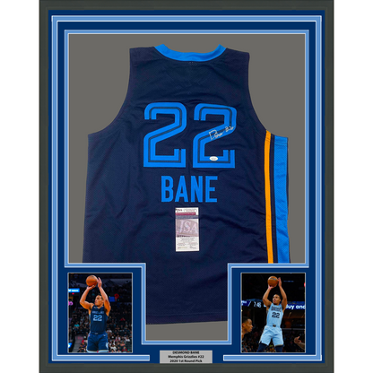 Framed Autographed/Signed Desmond Bane 35x39 Memphis Dark Blue Basketball Jersey JSA COA