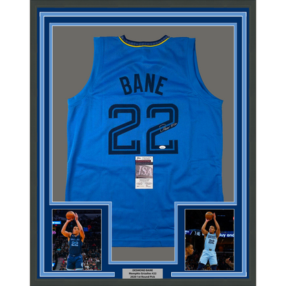 Framed Autographed/Signed Desmond Bane 35x39 Memphis Light Blue Basketball Jersey JSA COA