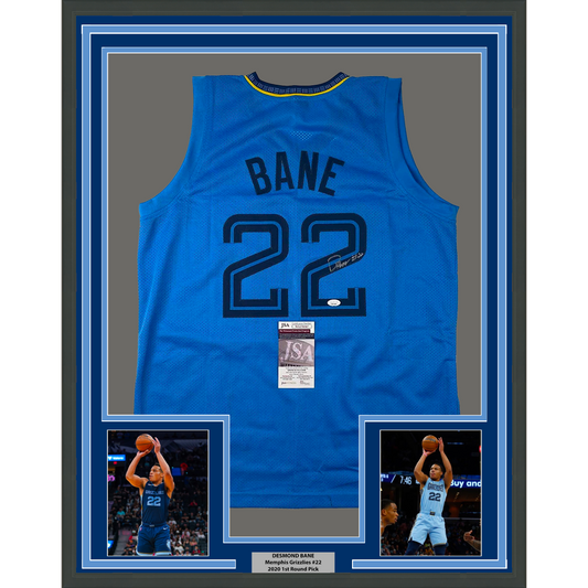 Framed Autographed/Signed Desmond Bane 35x39 Memphis Light Blue Basketball Jersey JSA COA
