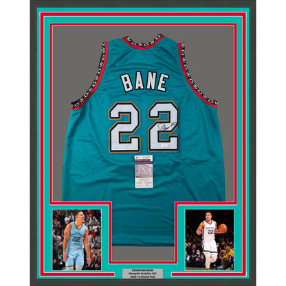 Framed Autographed/Signed Desmond Bane 35x39 Memphis Teal Basketball Jersey JSA COA