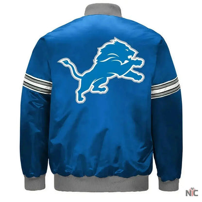Detroit Lions Striped Blue Satin Jacket