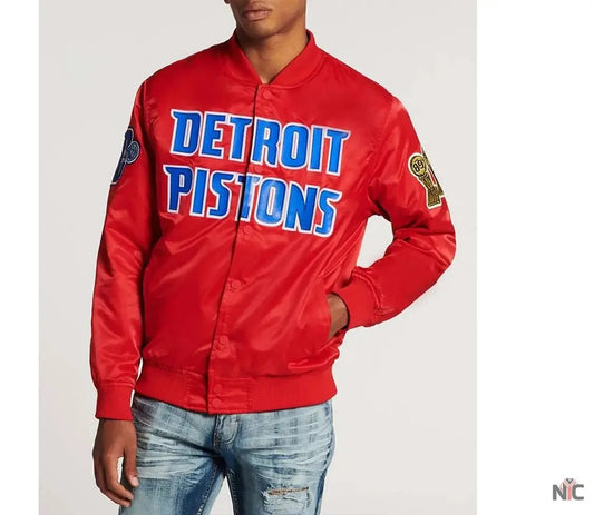 Detroit Pistons Big Logo Black Satin Jacket