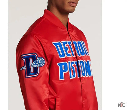 Detroit Pistons Big Logo Black Satin Jacket