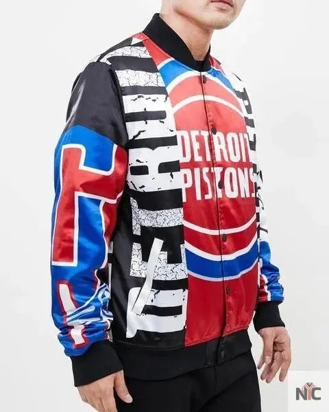 Detroit Pistons Mashup Satin Varsity Jacket