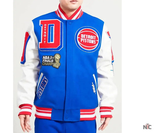 Detroit Pistons Mashup Varsity Royal and White Jacket