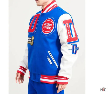 Detroit Pistons Mashup Varsity Royal and White Jacket