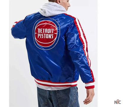 Detroit Pistons Striped Varsity Blue Satin Jacket
