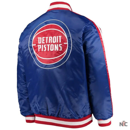 Detroit Pistons Striped Varsity Blue Satin Jacket