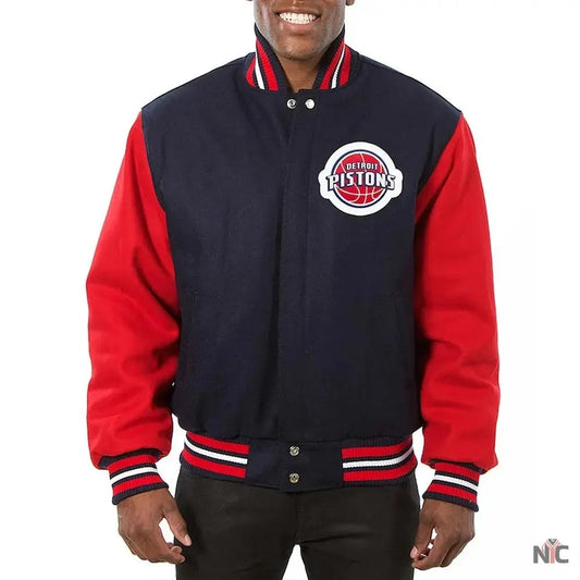 Detroit Pistons Two-Tone Navy/Red Varsity Wool Jacket