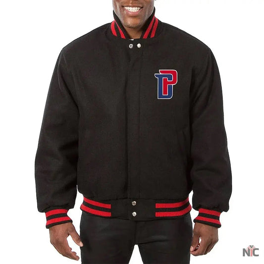 Detroit Pistons Varsity Black Wool Jacket.