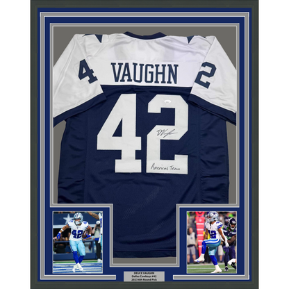 Framed Autographed/Signed Deuce Vaughn 35x39 Dallas Thanksgiving Day Football Jersey JSA COA