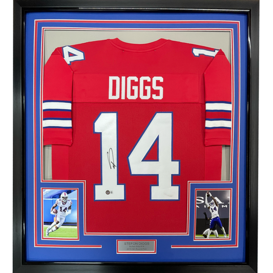 Framed Autographed/Signed Stefon Diggs 35x39 Buffalo Red Football Jersey Beckett BAS COA