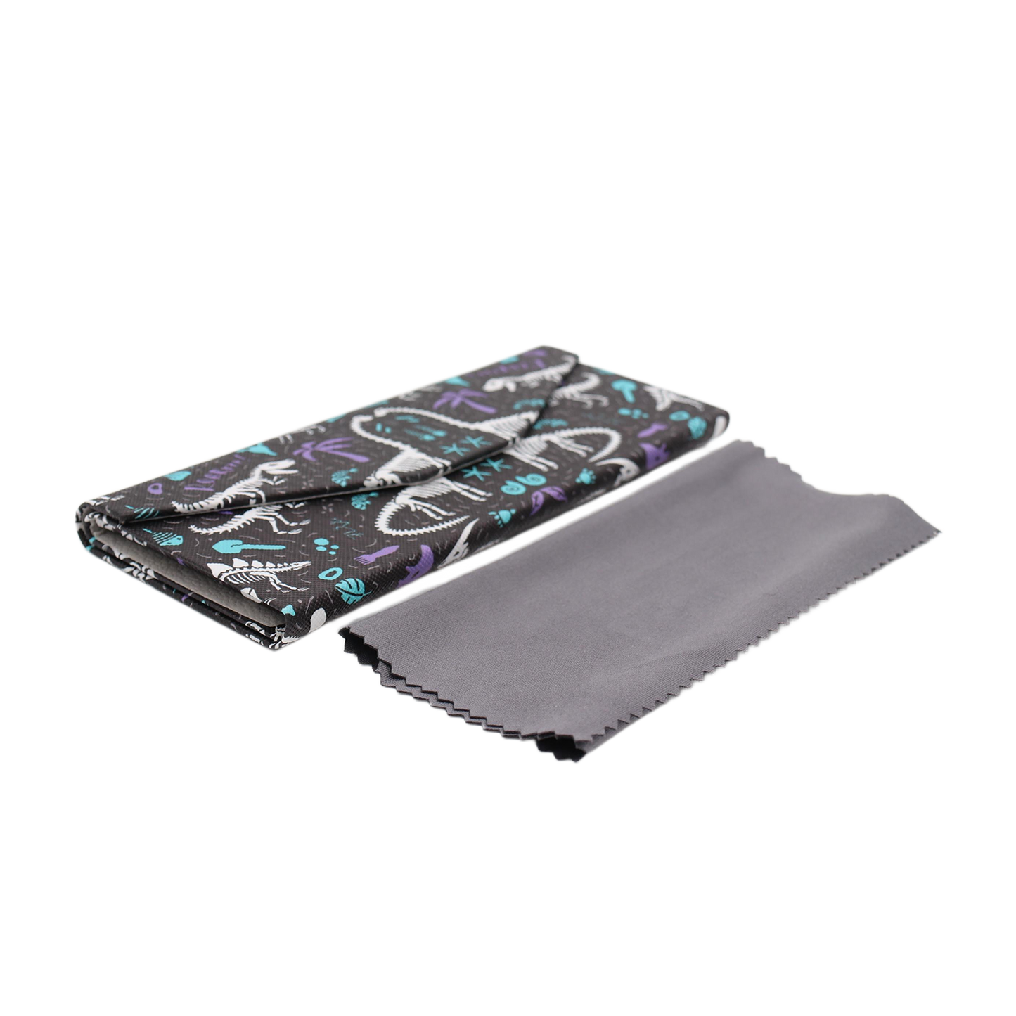 Dinosaur Fossils Print Glasses Case - Vegan Leather Magic Folding Hard Case
