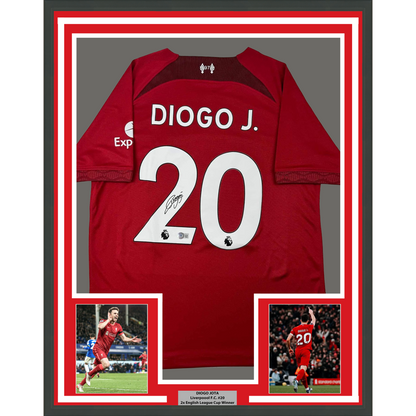 Framed Autographed/Signed Diogo Jota 35x39 Liverpool Red Soccer Jersey Beckett BAS COA