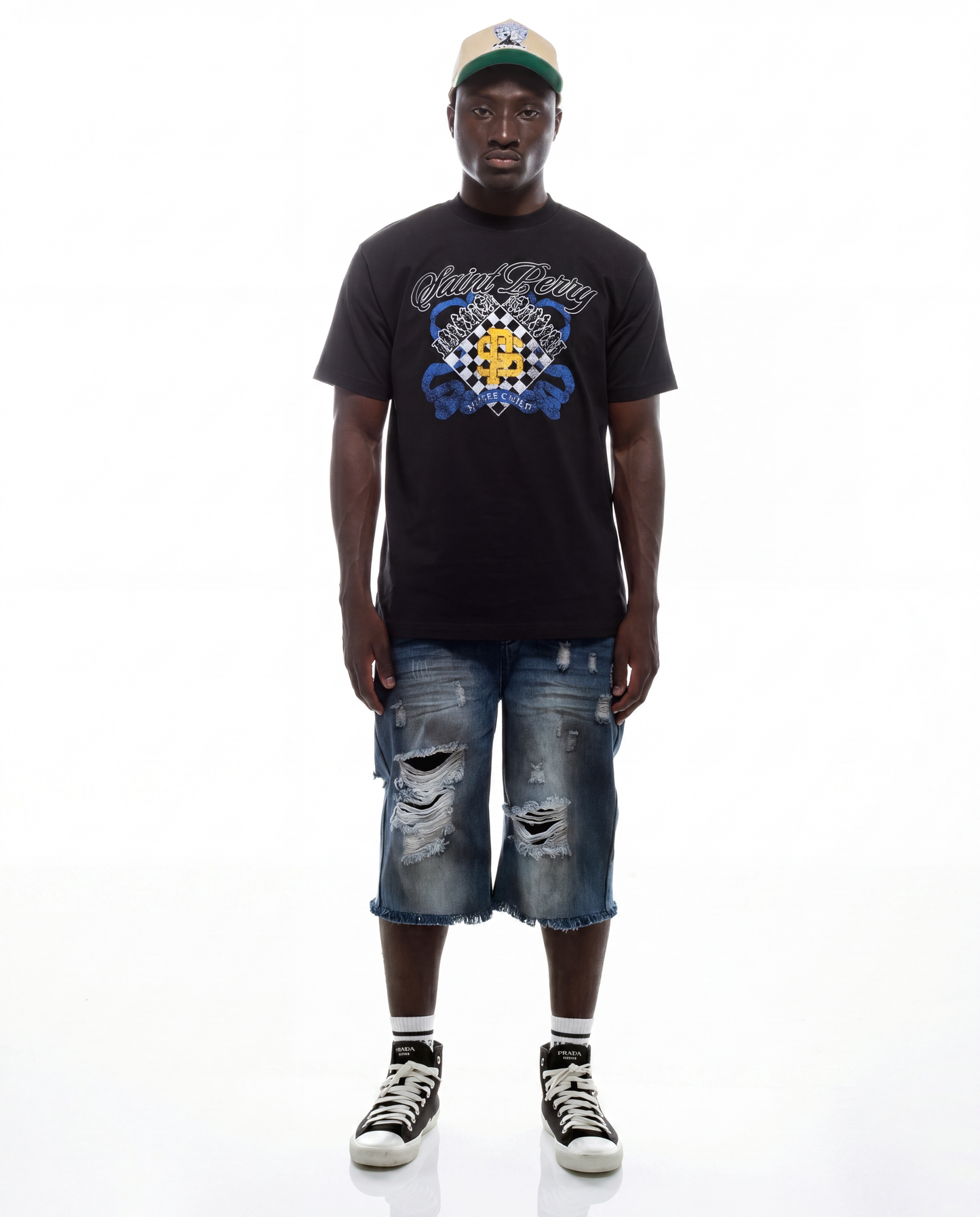 Distressed effect short denim