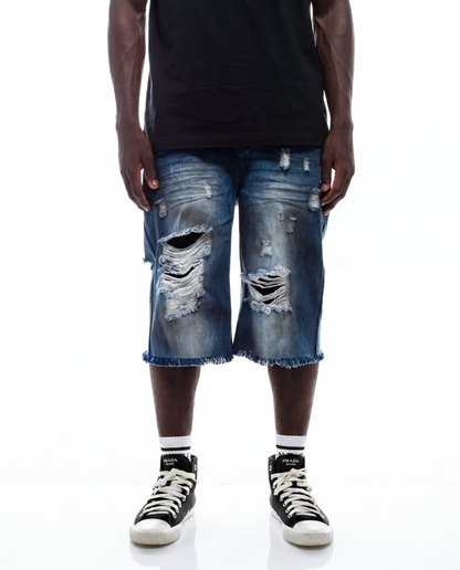 Distressed effect short denim