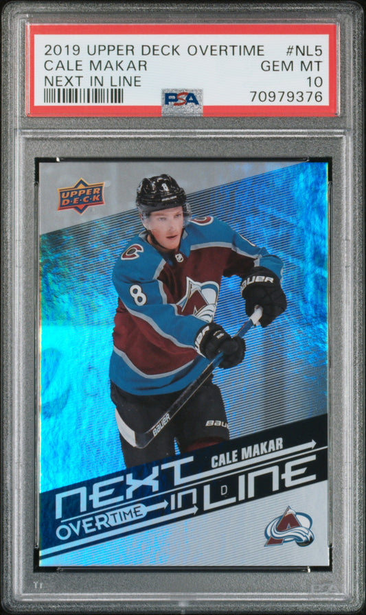 Graded 2019 Upper Deck Overtime Cale Makar #NL5 Next In Line Rookie RC Hockey Card PSA 10 Gem Mint