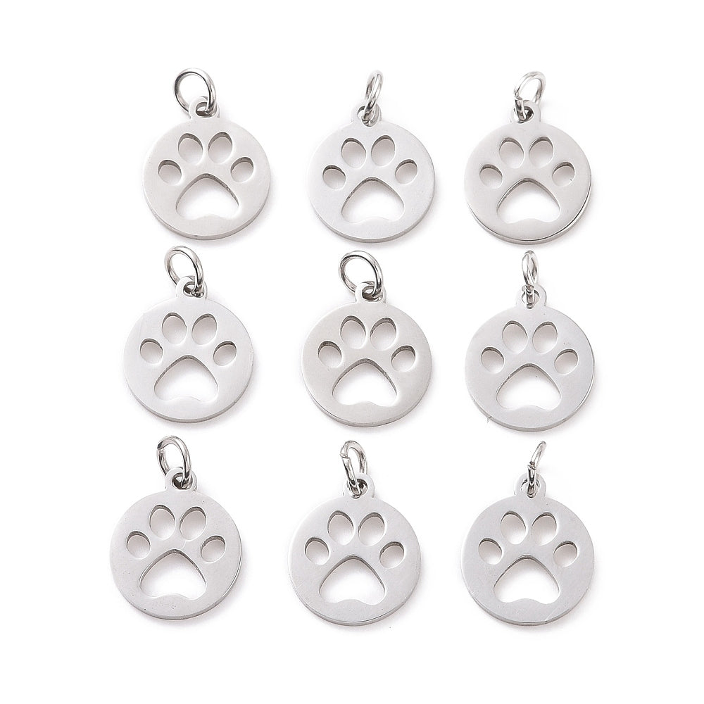 Dog Paw Stainless Steel Cut Out Charm
