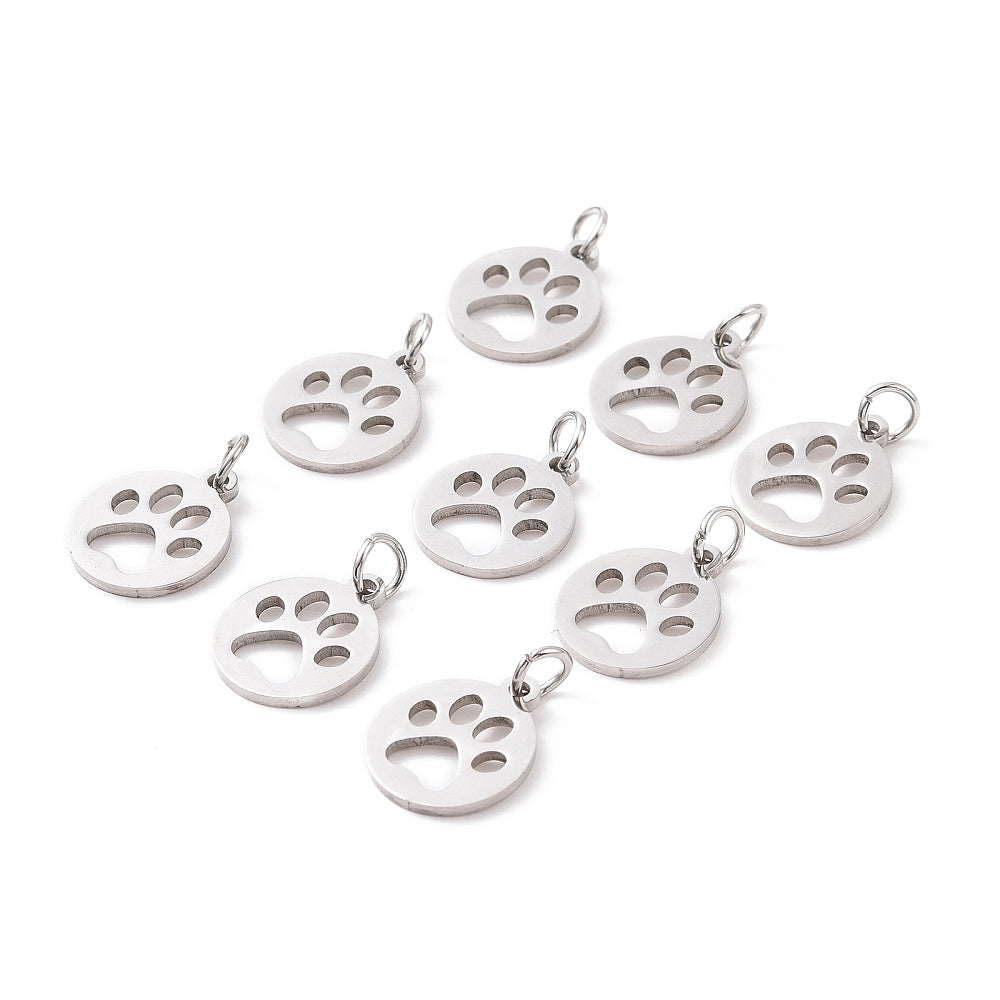 Dog Paw Stainless Steel Cut Out Charm