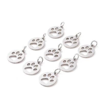 Dog Paw Stainless Steel Cut Out Charm