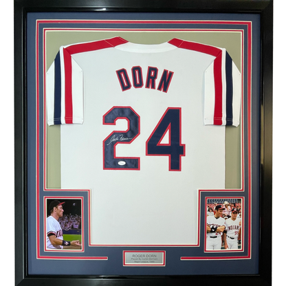 Framed Autographed/Signed Corbin Bernsen Roger Dorn 35x39 Major League Cleveland Baseball Jersey JSA COA