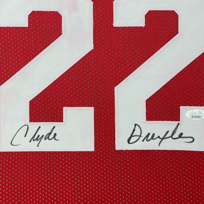 Framed Autographed/Signed Clyde Drexler 35x39 Houston Red Basketball Jersey Beckett BAS COA