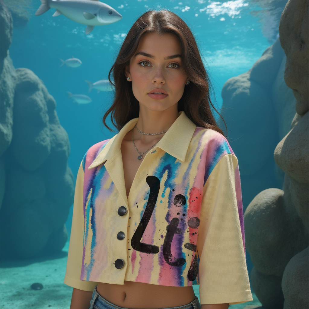 Drip n Lit Watercolor Print Women's Cropped Cotton Jacket