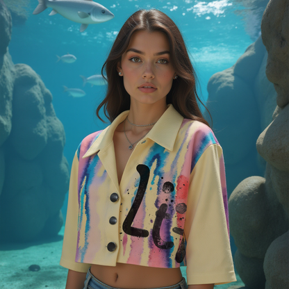 Drip n Lit Watercolor Print Women's Cropped Cotton Jacket