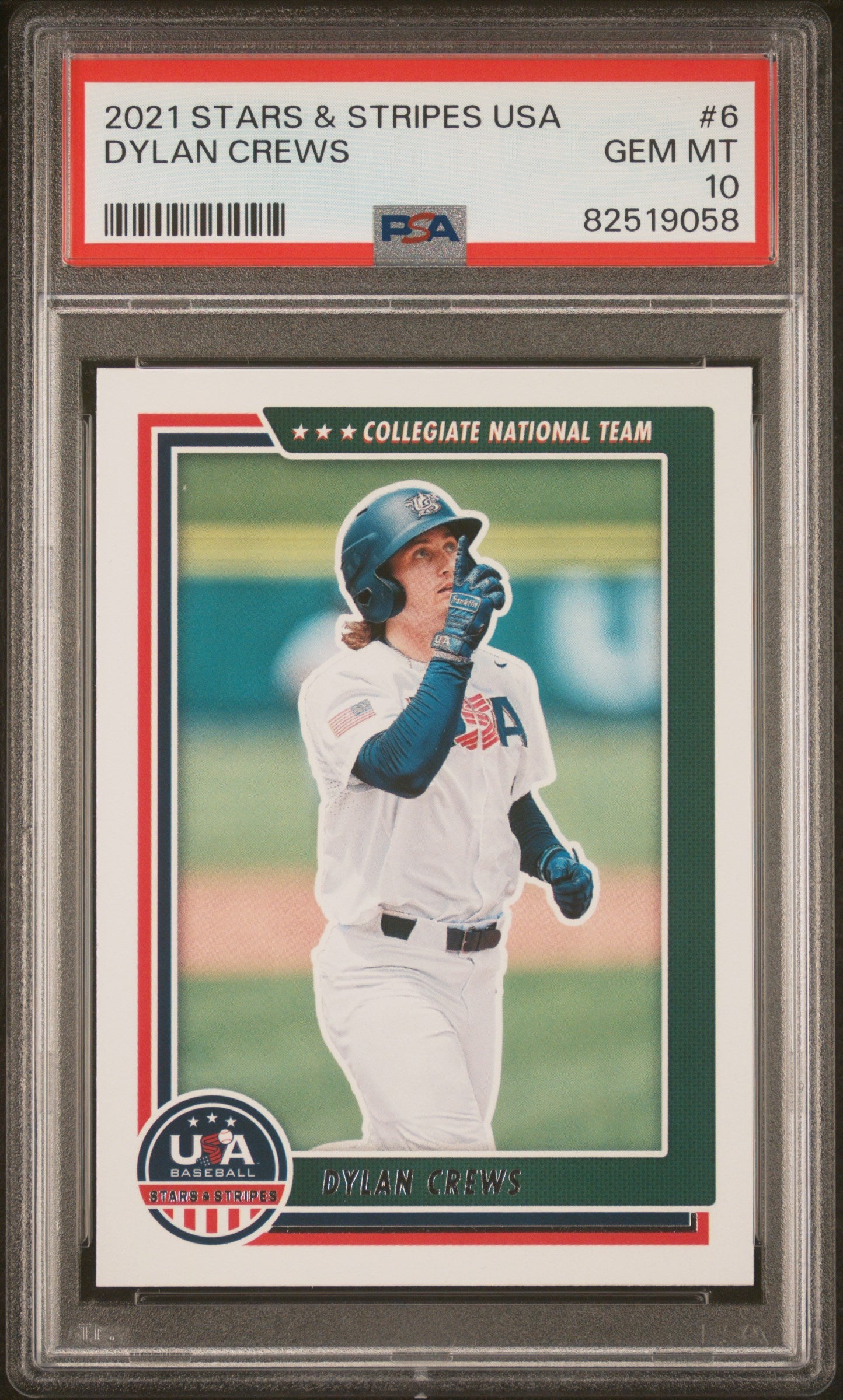 Graded 2021 Panini Stars & Stripes USA Dylan Crews #6 Rookie RC Baseball Card PSA 10 Gem Mint