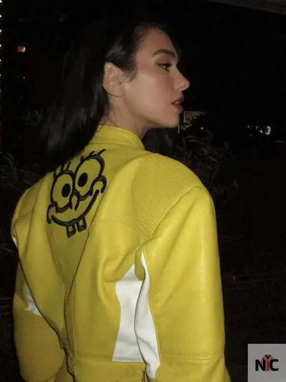 Dua Lipa Spongebob Yellow Leather Jacket