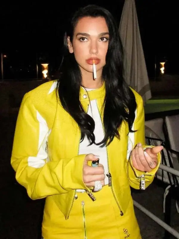 Dua Lipa Spongebob Yellow Leather Jacket