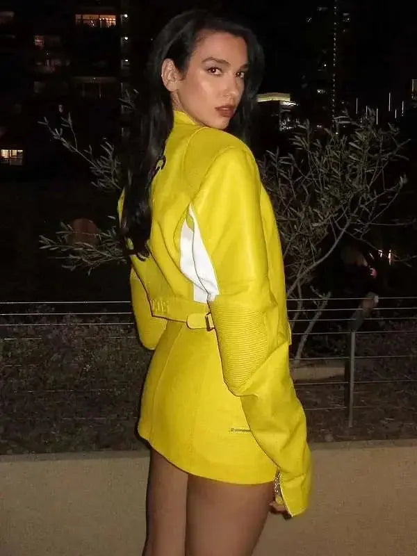Dua Lipa Spongebob Yellow Leather Jacket