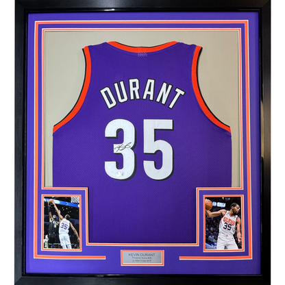 Framed Autographed/Signed Kevin Durant 35x39 Phoenix Purple Basketball Jersey Beckett BAS COA