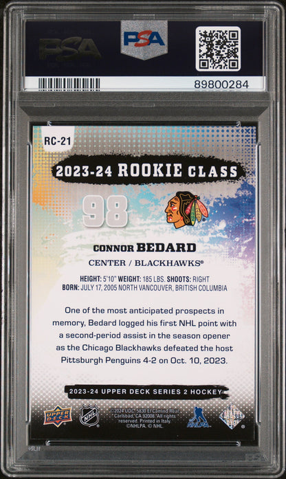 Graded 2023 Upper Deck Connor Bedard #RC21 Rookie Commemorative Class Rookie RC Hockey Card PSA 10 Gem Mint