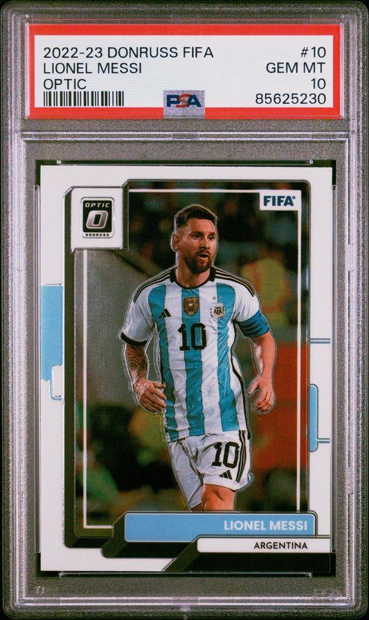 Graded 2022 Panini Donruss FIFA Lionel Messi #10 Optic Soccer Card PSA 10
