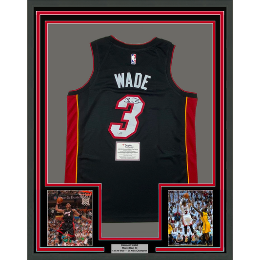 Framed Autographed/Signed Dwyane Wade 35x39 Miami Heat Black Authentic Basketball Jersey Fanatics COA