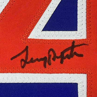 Framed Autographed/Signed Lenny Dykstra 35x39 New York Blue Baseball Jersey JSA COA