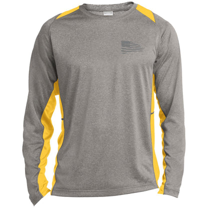Distressed Flag Long Sleeve Heather Colorblock Performance Tee